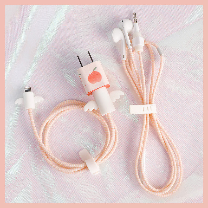 Apple 8 plus x xr xsmax data cable protective cover Apple charger winding rope earphone winder cute cartoon mobile phone sticker protection rope earphone cable protective cover