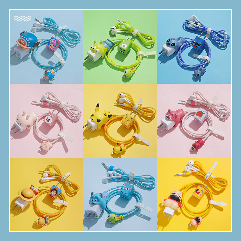 Data line protective sleeve Apple 12 charging wire protection head iphone11pro max mobile phone special cute cartoon bite of anti-snapping creative headphone sticker data line winding rope