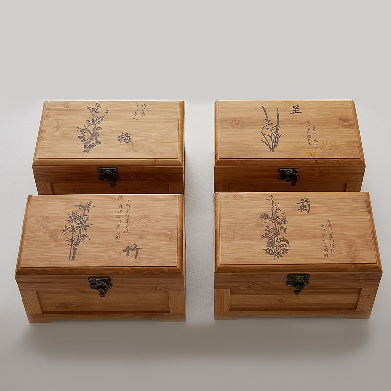 Desktop bamboo storage box Household sundries finishing box Double-layer decoration jewelry box Fabric cosmetics storage box
