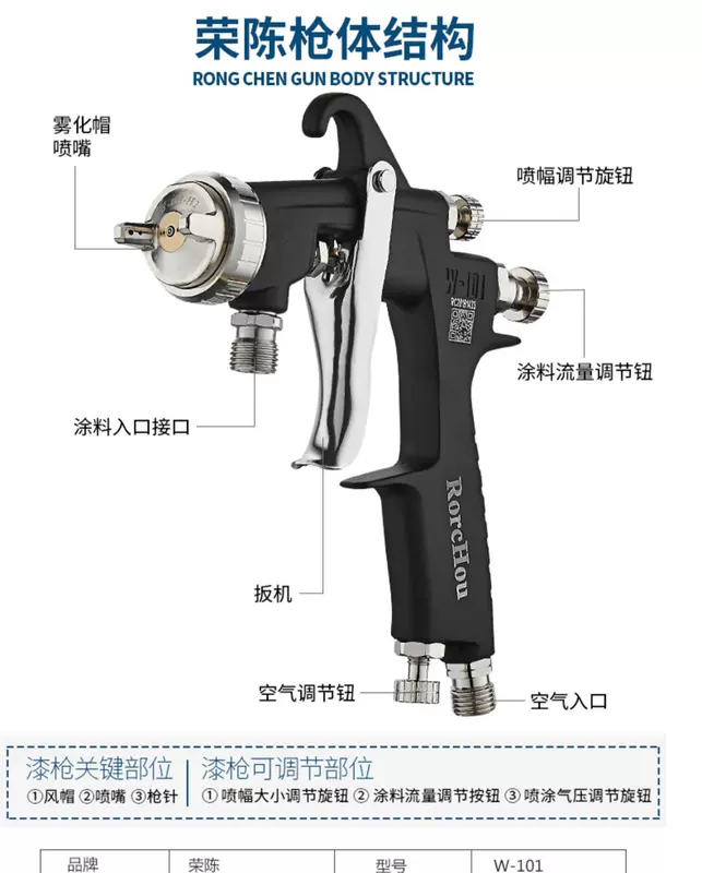 Rongchen W-101 súng phun sơn phủ cao cấp nội thất ô tô ngành gỗ nguyên tử hóa cao bằng khí nén súng phun sơn súng phun sơn xe máy sung phun son xe may