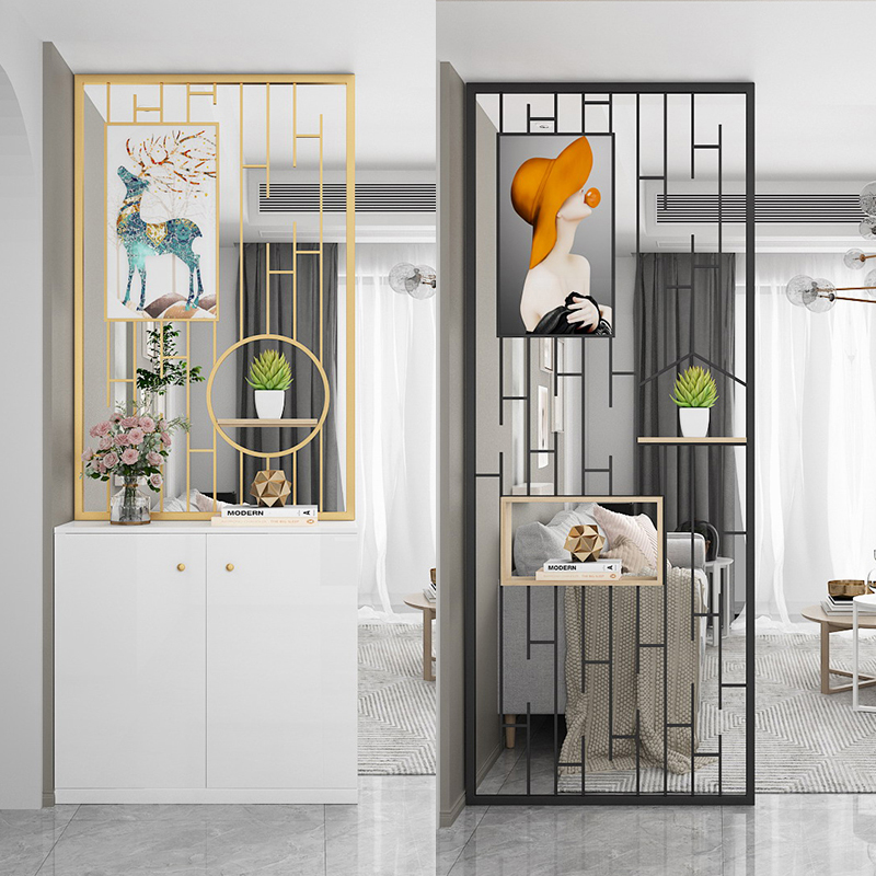 Nordic light luxury screen partition living room wrought iron metal grille simple modern porch stainless steel wash rack