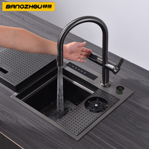 Stainless steel gun ash smart fruit and vegetable purification handmade bar wash basin kitchen hidden cup washer sink single slot