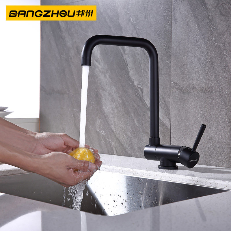 Black 304 stainless steel kitchen wash basin cold and heat out faucet opens windows folding European faucet