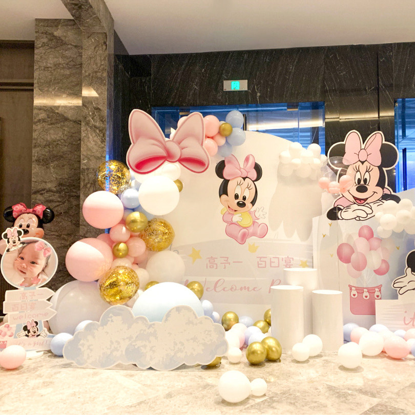 Female Baby Birthday Background Wall Placement Children Week-Year-Old Thyme Decoration Balloons Minnie Cartoon Themed Package