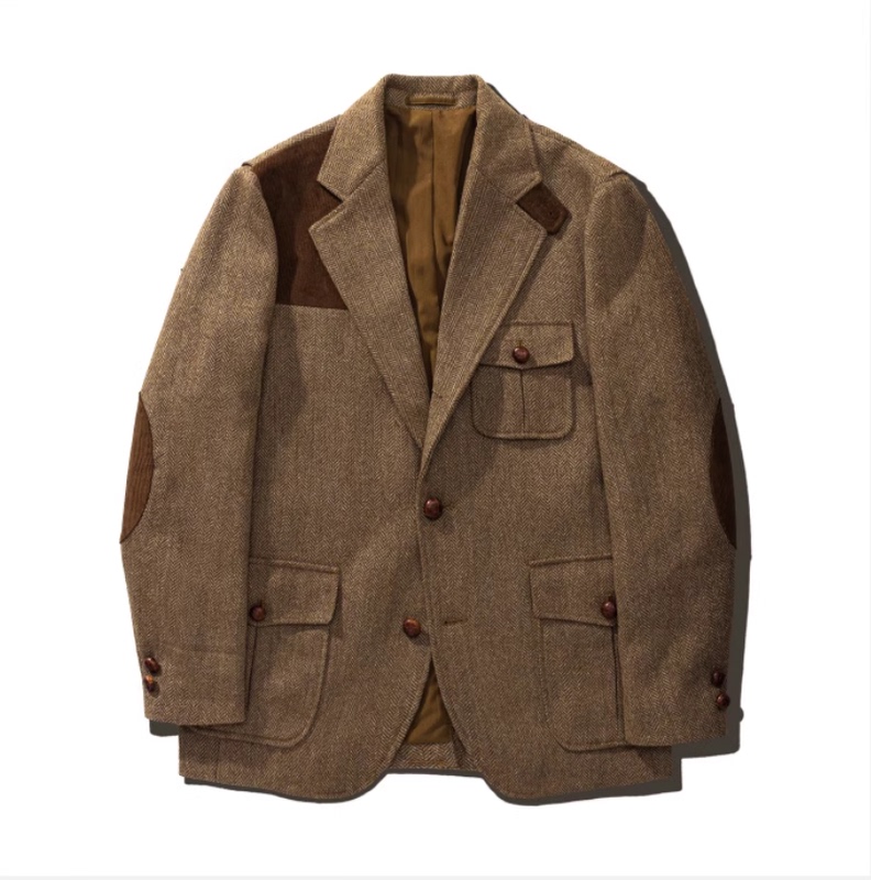 Autumn and Winter Thick Tweed Hunting Jacket Herringbone Suit Vintage British Woolen Amekaji Men's Suit