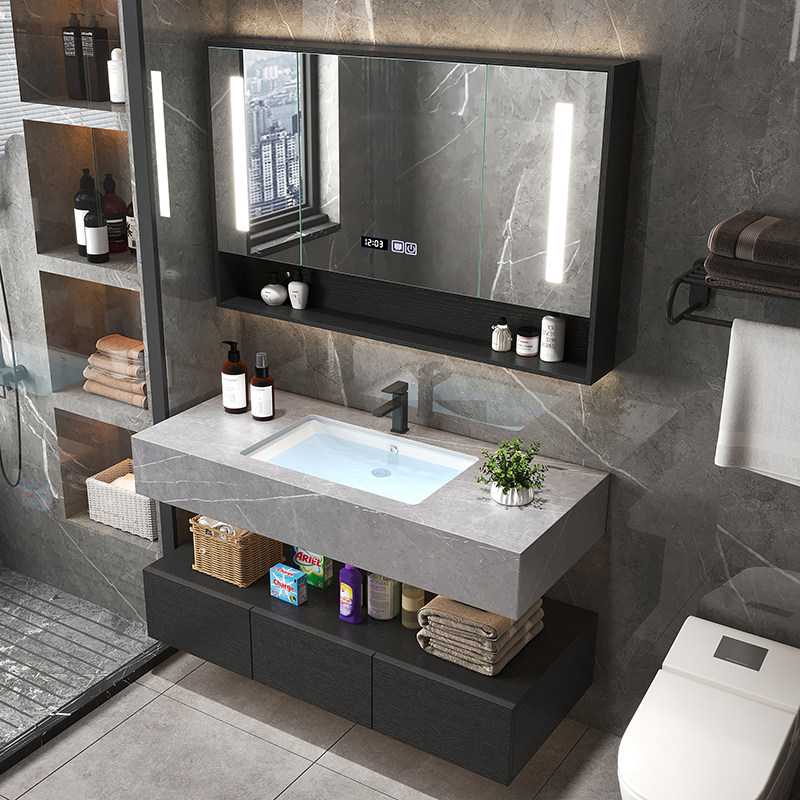 Slate integrated intelligent bathroom cabinet light luxury modern minimalist washbasin cabinet combination washstand bathroom cabinet mirror