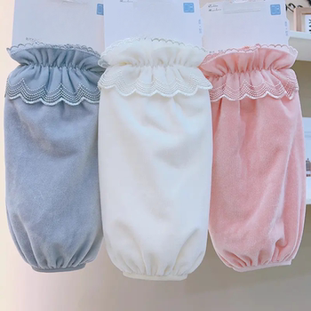 Widened Long down Jacket Sleeve Covers for Women, Winter Lace Trim Anti-Dirt Sleeve Covers, Office Student Anti-Stain Protective Sleeve Covers