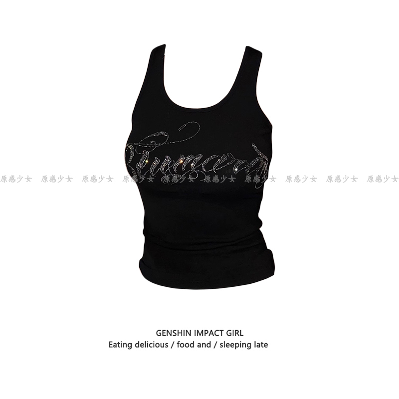 American-Style Letter Rhinestone Sleeveless Slim-Fit Tank Top Casual Versatile Summer New Camisole Base Shirt