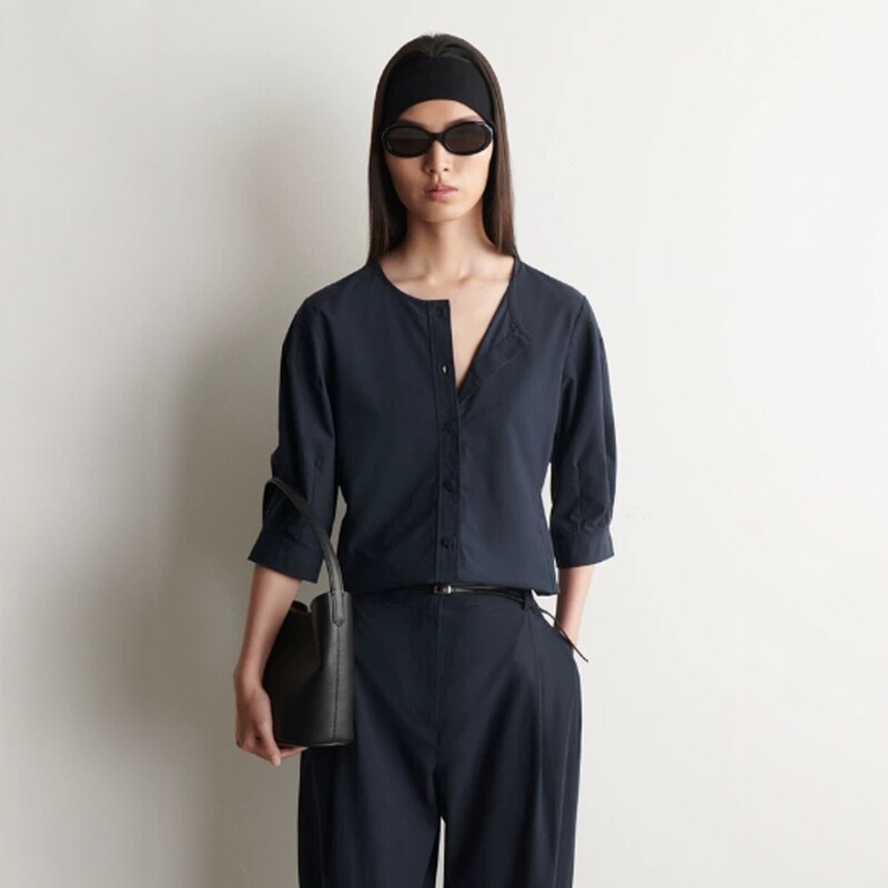 Cs Women's Clothing Standard Fit Cotton Poplin Blend Shirt Navy Blue 2026 Summer New Arrival 1345598001