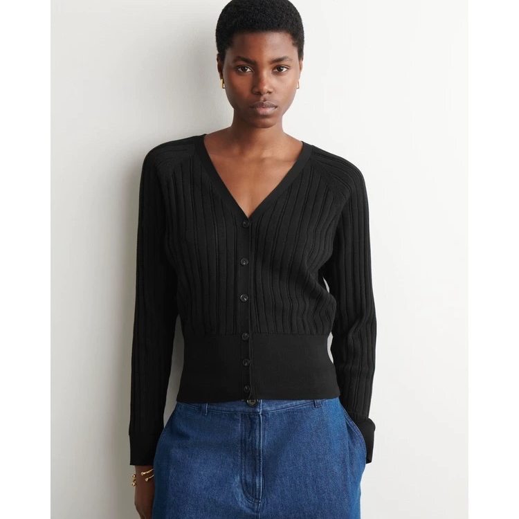 Cs Women's Clothing 2026 Spring New Standard Version V-Neck Cotton Single-Breasted Knitted Cardigan Black 1327634001 Cs Women's Clothing 2026 Spring New Standard Version V-Neck Cotton Single-Breasted Knitted Cardigan Black 1327634001