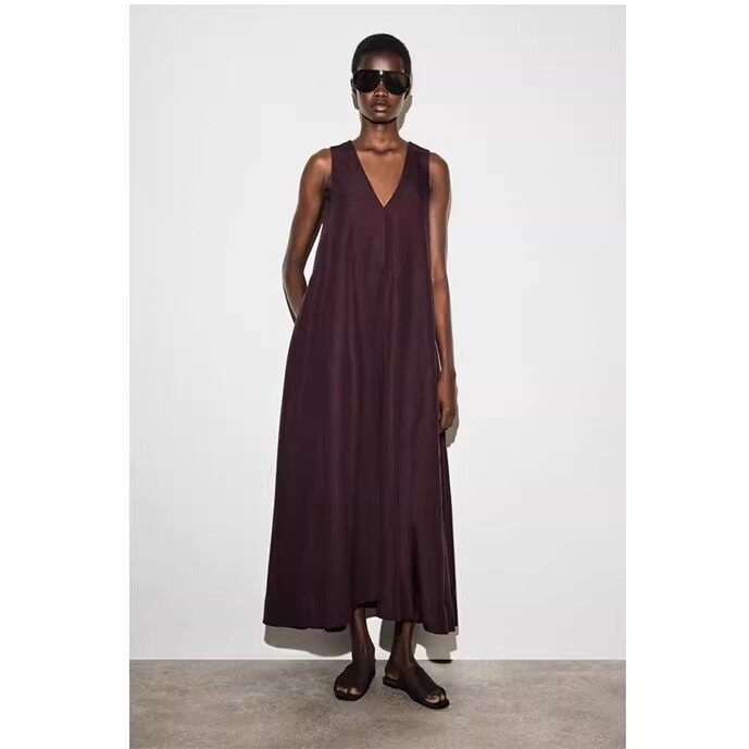 Cs Women's Clothing Casual A-Line Long Dress Burgundy 2026 Spring New Arrival 1315399002 Cs Women's Clothing Casual A-Line Long Dress Burgundy 2026 Spring New Arrival 1315399002
