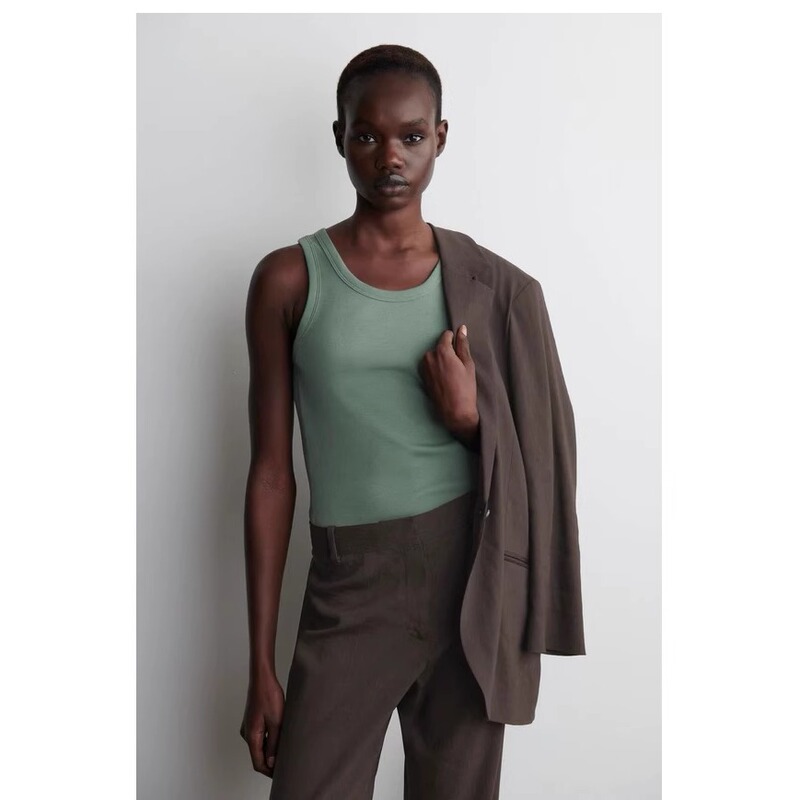 Cs Women's Clothing Slim Fit Round Neck Ribbed Tank Top Moss Green 2025 Summer New Arrival 0888940085 Cs Women's Clothing Slim Fit Round Neck Ribbed Tank Top Moss Green 2025 Summer New Arrival 0888940085
