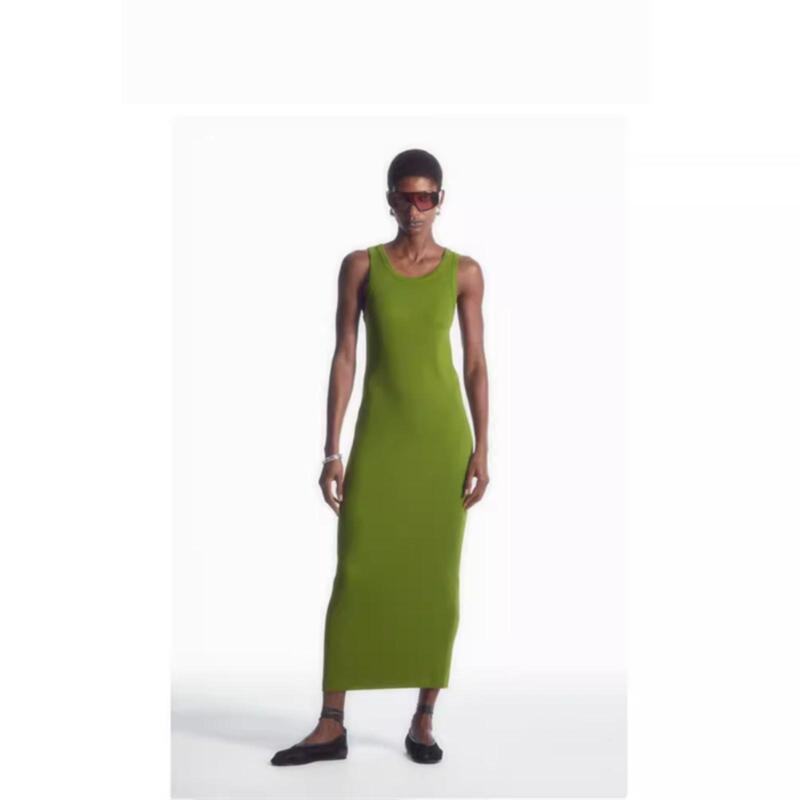 Cs E2024 Spring New Women's Clothing Slim Fit Round Neck Ribbed Dress Olive Green 0995969012 Cs E2024 Spring New Women's Clothing Slim Fit Round Neck Ribbed Dress Olive Green 0995969012
