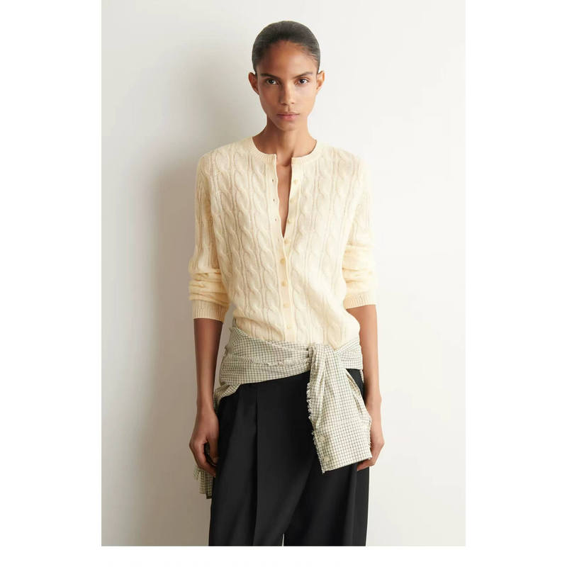 Cs Women's Clothing Standard Fit Cable Knit Cashmere Cardigan Ivory White 2026 Autumn New Arrival 1345071002 Cs Women's Clothing Standard Fit Cable Knit Cashmere Cardigan Ivory White 2026 Autumn New Arrival 1345071002
