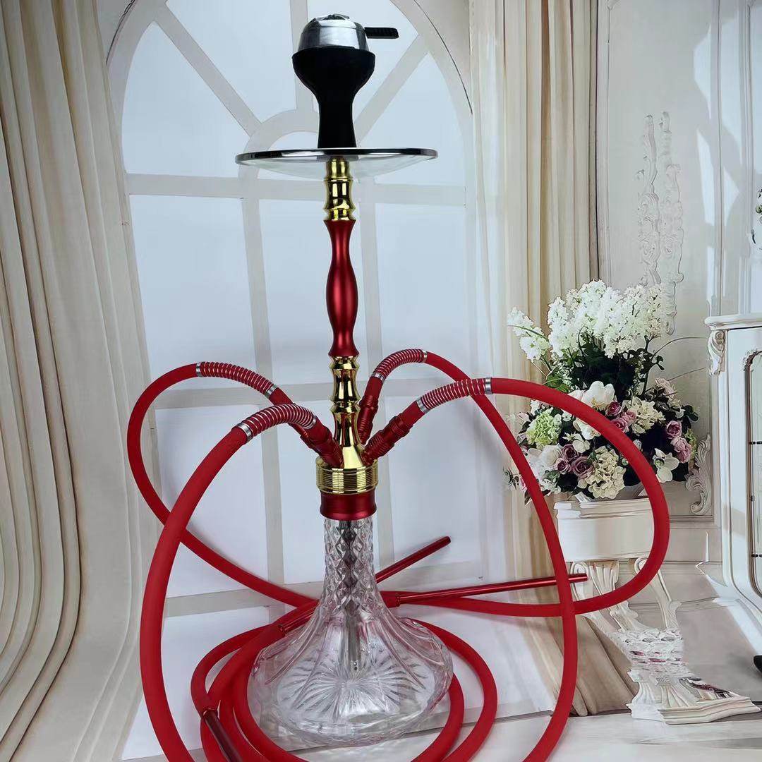 Arabic shisha high-grade colorful carved flower 4 tube pot red blue black 3 color bar KTV full set shisha