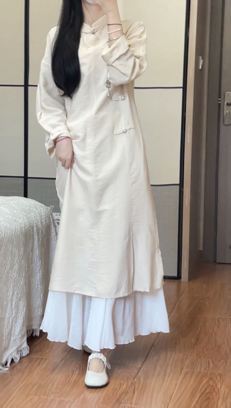 Matcha Mochi Apricot Color Cool Wabi-Sabi Style Zen Clothing 2025 Spring New Versatile Improved Dress Set