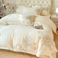 Хлопковый пододеяльник, комплект, простыня, покрывало, легкий роскошный стиль, с вышивкой, изысканный стиль, 4 предмета