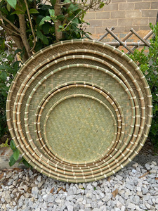 Handmade Round Large Bamboo Sieve, Non-Perforated Bamboo Basket, Woven Bamboo Dustpan for Home Use, Drying Goods and Sun