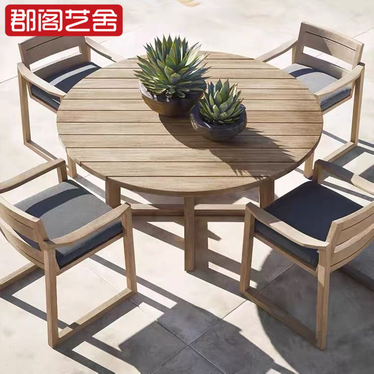 Nordic outdoor solid wood table and chairs Leisure terrace Villa Garden Round Table Tea Table designer Creative soft-fit Fujisie furniture