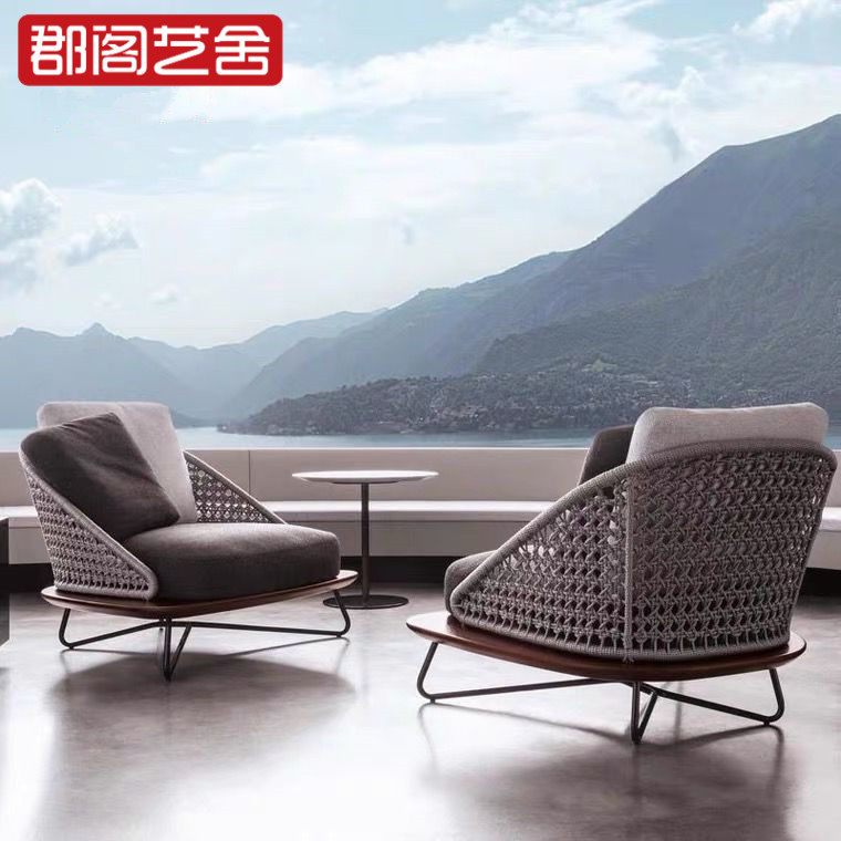 Nordic outdoor sofa small coffee table combination balcony rattan chair table and chair three-piece courtyard leisure living room rattan furniture