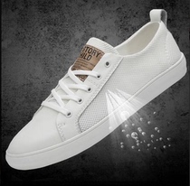 Genuine Leather Breathable Small White Shoes Mens Summer Deodorant Nets Shoes Men Soft Bottom Mesh Panel Shoes 100 Hitch Casual Leather Shoes