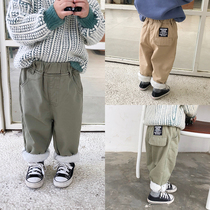 Qiqi Tong Cang baby velvet pants childrens casual pants boys trousers autumn and winter models 2019 new Korean version of warm
