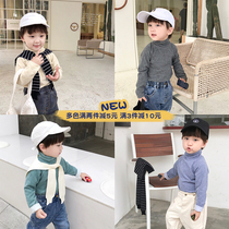 Qiqi number childrens T-shirt boys high collar long sleeve baby base shirt girls solid color coat autumn and winter Korean version