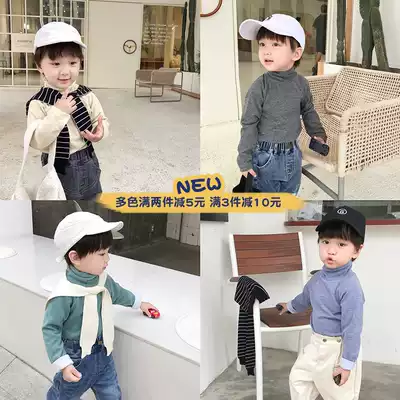No 7 Tongcang children's t-shirt Boys high-neck long-sleeved baby bottoming shirt Girls solid color top autumn and winter Korean version