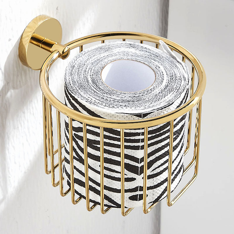 Full Copper Paper Towel Rack Free of perforated gold Toilet Paper Handbasket Wall-mounted Toilet Roll Paper Toilet Paper shelf 