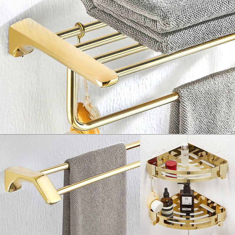 Punch-free towel rack light luxury golden bath towel rack stainless steel powder room bathroom hardware pendant bathroom rack