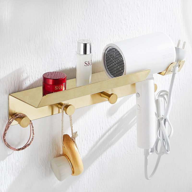 Powder room hair dryer rack free punch household golden washbasin bathroom hanger toilet hair dryer storage rack