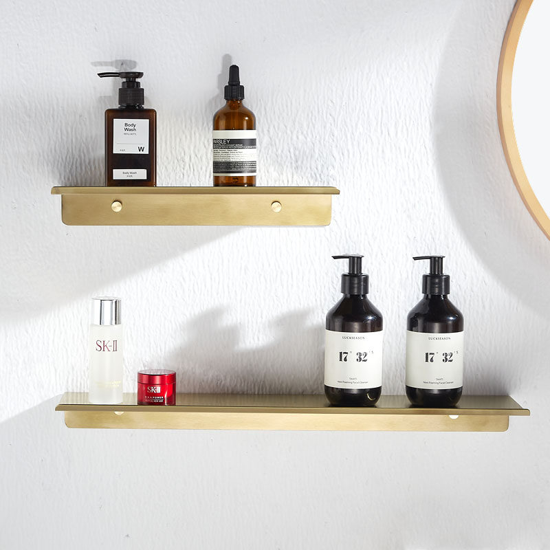 Bathroom rack light luxury wall-mounted wall-free toilet bathroom washstand mirror front storage rack one-word board