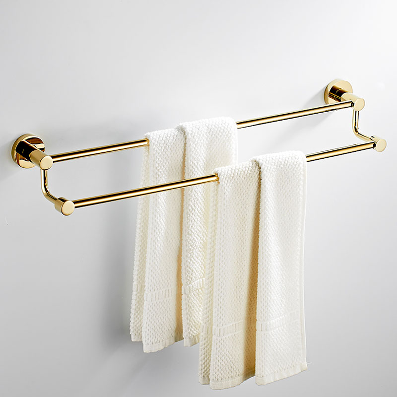 Full Copper Towel Rack Toilet Free to punch shelve Shelve Hung Bar Bathroom Bathroom bathroom Golden Light Lavish Double Pole Towel Rod-Taobao