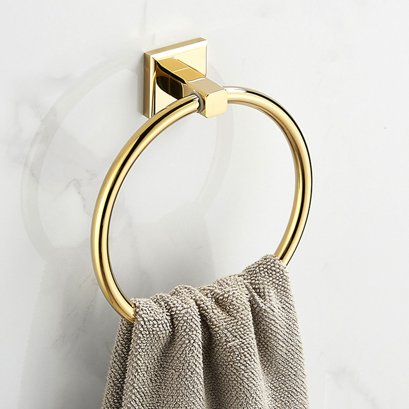 Light extravagant gold towel ring full copper bathroom pendant Nordic minimalist towel ring bathroom meddling towel hanging free from punching-Taobao