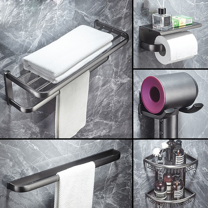 All-copper drawn gun grey towel rack thick bathroom bathroom fitted with bathroom fittings