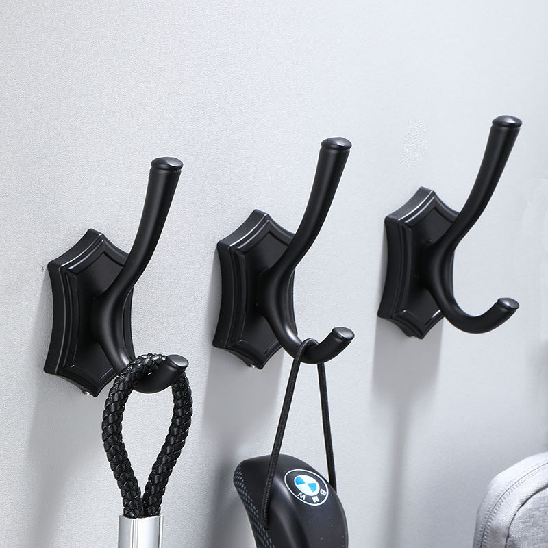 Wall Wardrobe Hook in door hanging clothes hook Black Bathroom Kitchen Wall-mounted Towel Single Hook Free Punch Cloister Hook