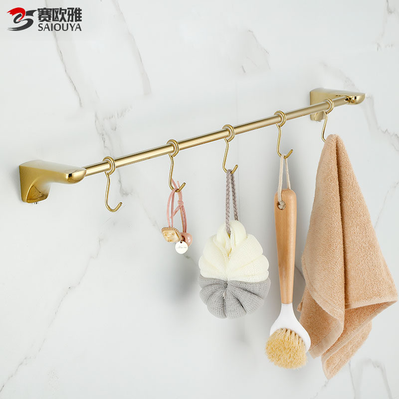 Strap with hook wool towel rack gold perforated wall-mounted stainless steel single-bar bathroom Kitchen Rag Crochet Rack