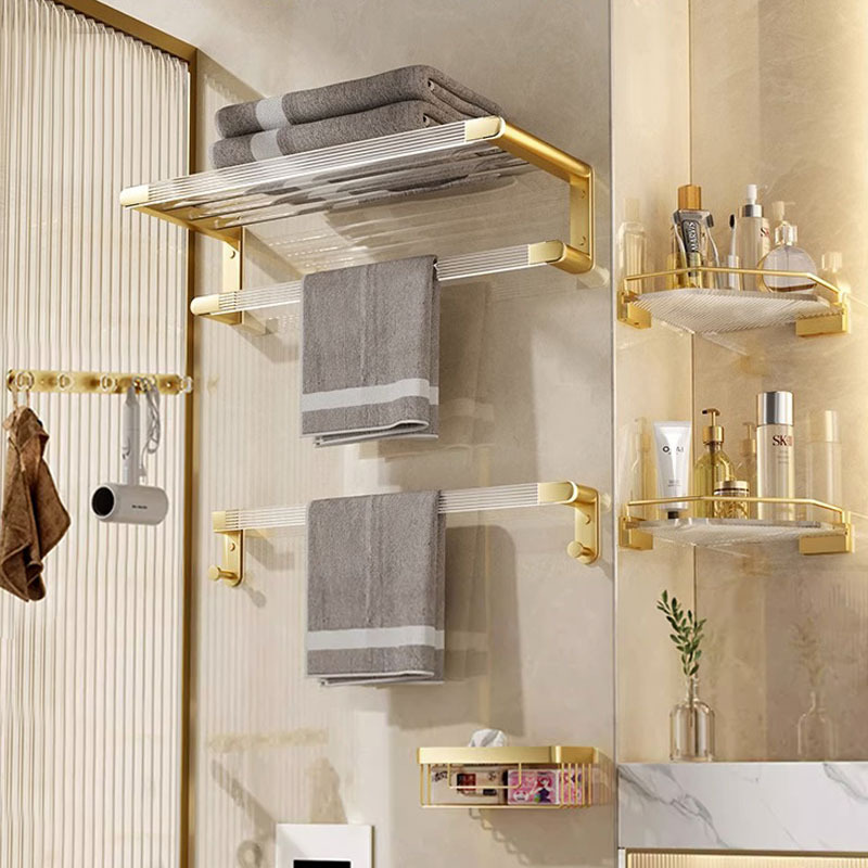 Light Luxury Gold Towel Rack, No-Drill Bathroom Shelf, Acrylic Wall-Mounted French-Style Towel Rack, Bathroom Hardware