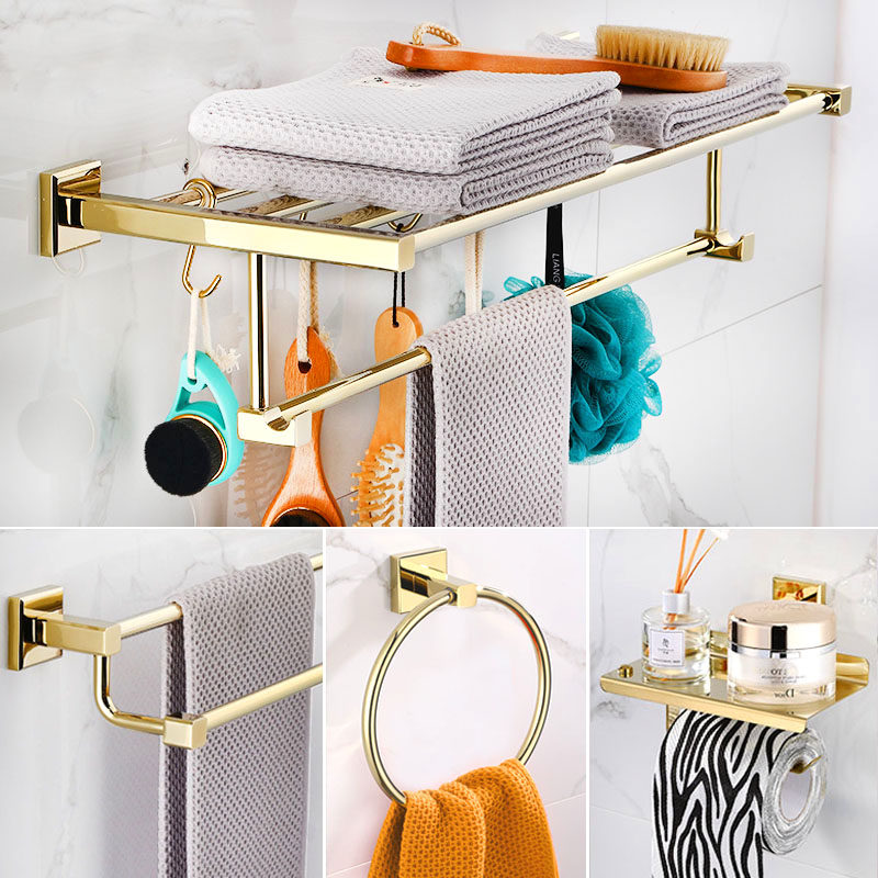 Full Copper Towel Rack Free of perforated bath towels Golden Bathroom Makeup Room Hardware Pendant Light Extravagant Shelf Towel Hanging