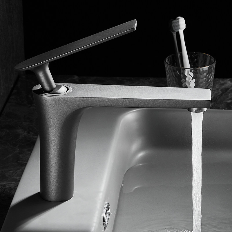 Wash basin faucet all copper gun gray household splash bathroom washbasin bathroom cold and heating faucet