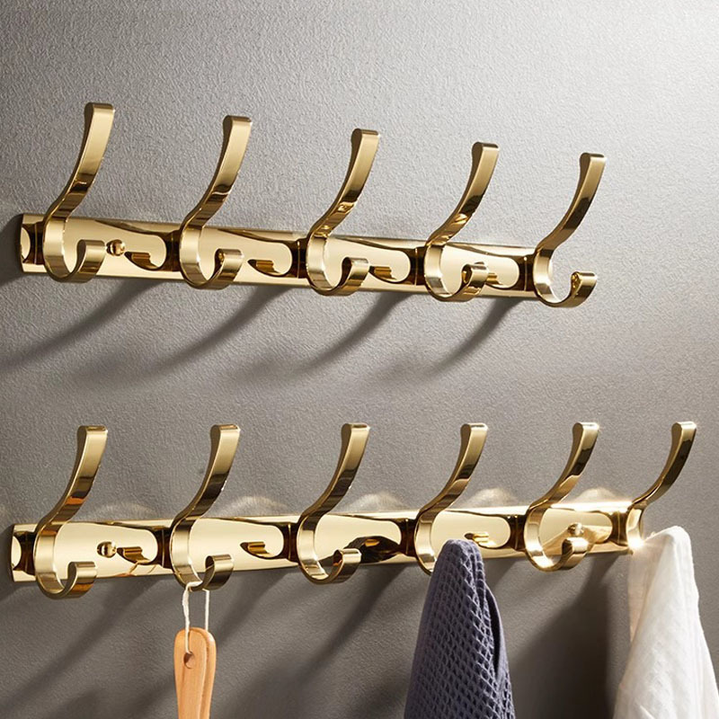 Gold Wall-Mounted Coat Hook, No-Drill Stainless Steel Wall Hanger, Luxury Bathroom Coat Hook, Door-Back Clothes Hook