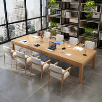 Brief Modern Solid Wood Meeting Table Chairs Combined Log Strip Office Large Table Library Reading Room Bench