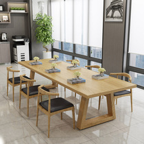 Nordic Solid Wood Meeting Table Long Table Retro Negotiating Table And Chairs Combination Brief Modern Large Reception Room Desk