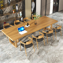 Solid wood meeting table Multi-person office strip table and chair combination brief modern industrial wind training negotiation bench