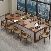 Solid Wood Meeting Table Office Table And Chairs Combination Brief Modern Multiperson Long Strip Table Walnuts Large Plate Negotiation Table