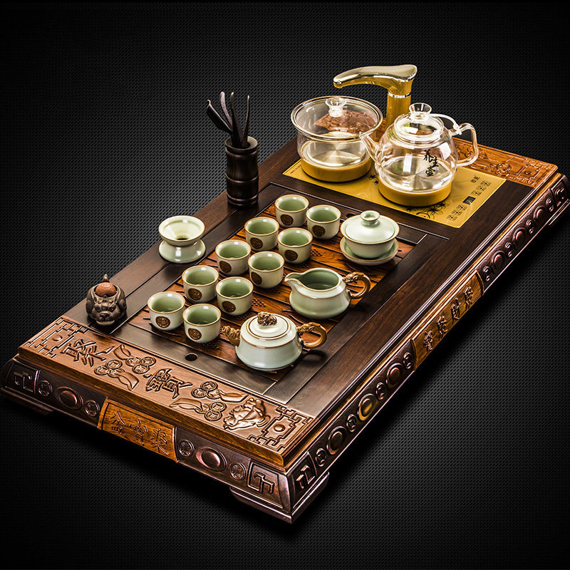 Whole set of home black sandalwood solid wood tea tea tea cup suit Ru kilo Kiln Kutian Kongfu Tea With Pears Wood Tea Dei