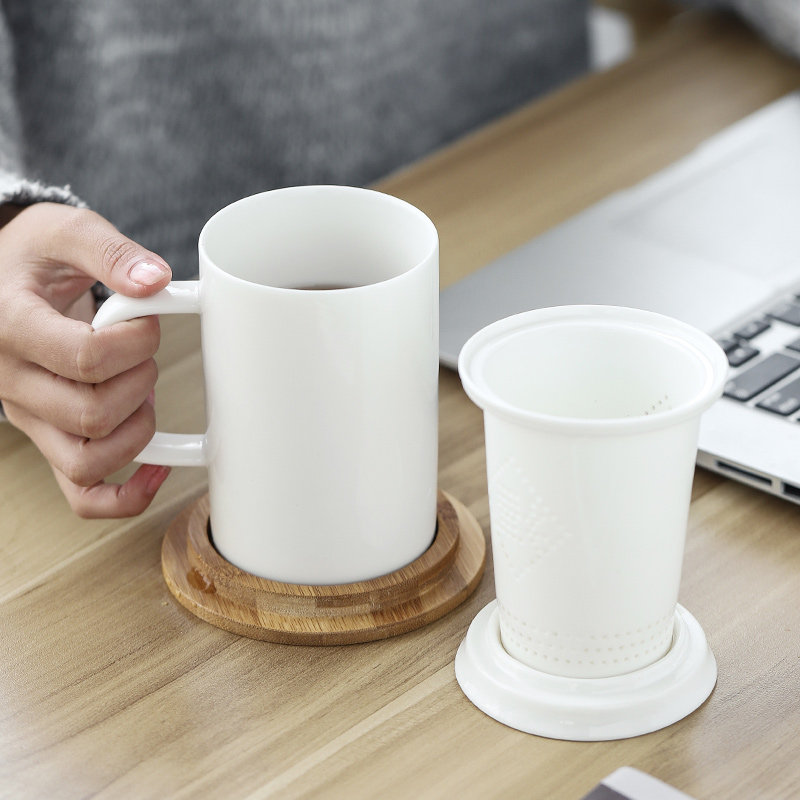 White porcelain office cup tea set ceramic with lid filter personal cup office large capacity water cup tea cup gift