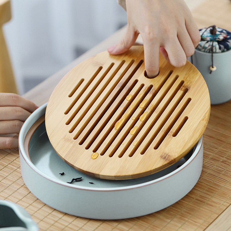 Rukiln Day Style Dry Bubble Small Number Bamboo Water Storage Round Tea Tray Ceramic Minima Home Tea Sea Tray Tea Table-Taobao