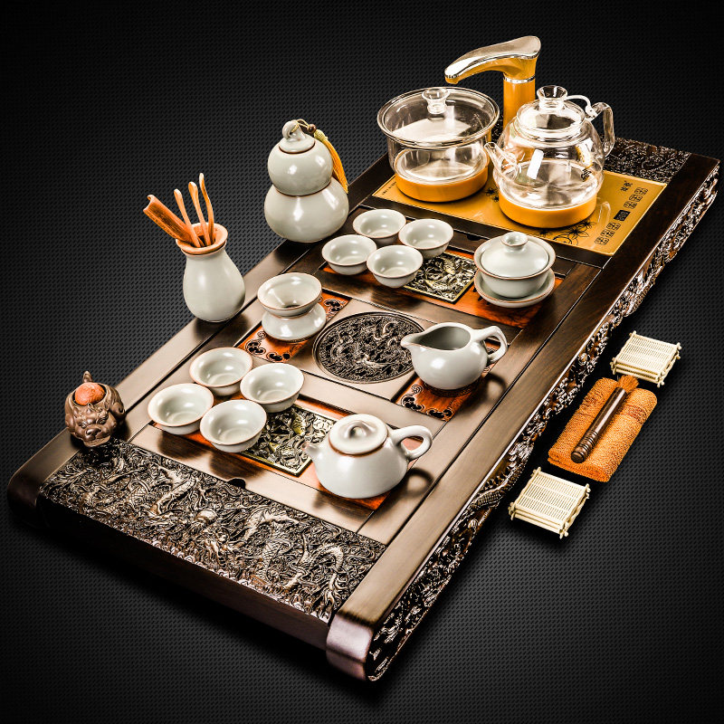 Whole set of black sandalwood Rosewood Solid Wood Tea Tray Tea Set Group Home Brief Chinese Fully Automatic Four-In-One Electric Heating Stove