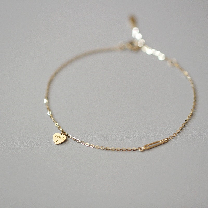 925 Sterling Silver Plated with 14K Gold Bracelet for Women, Elegant and Versatile, Simple English Heart Pin, Ultra-Fine Hand Jewelry